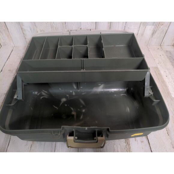 Vintage Plano Tackle Box 1 Extending Tray Compartments, green & gray - Picture 7 of 9